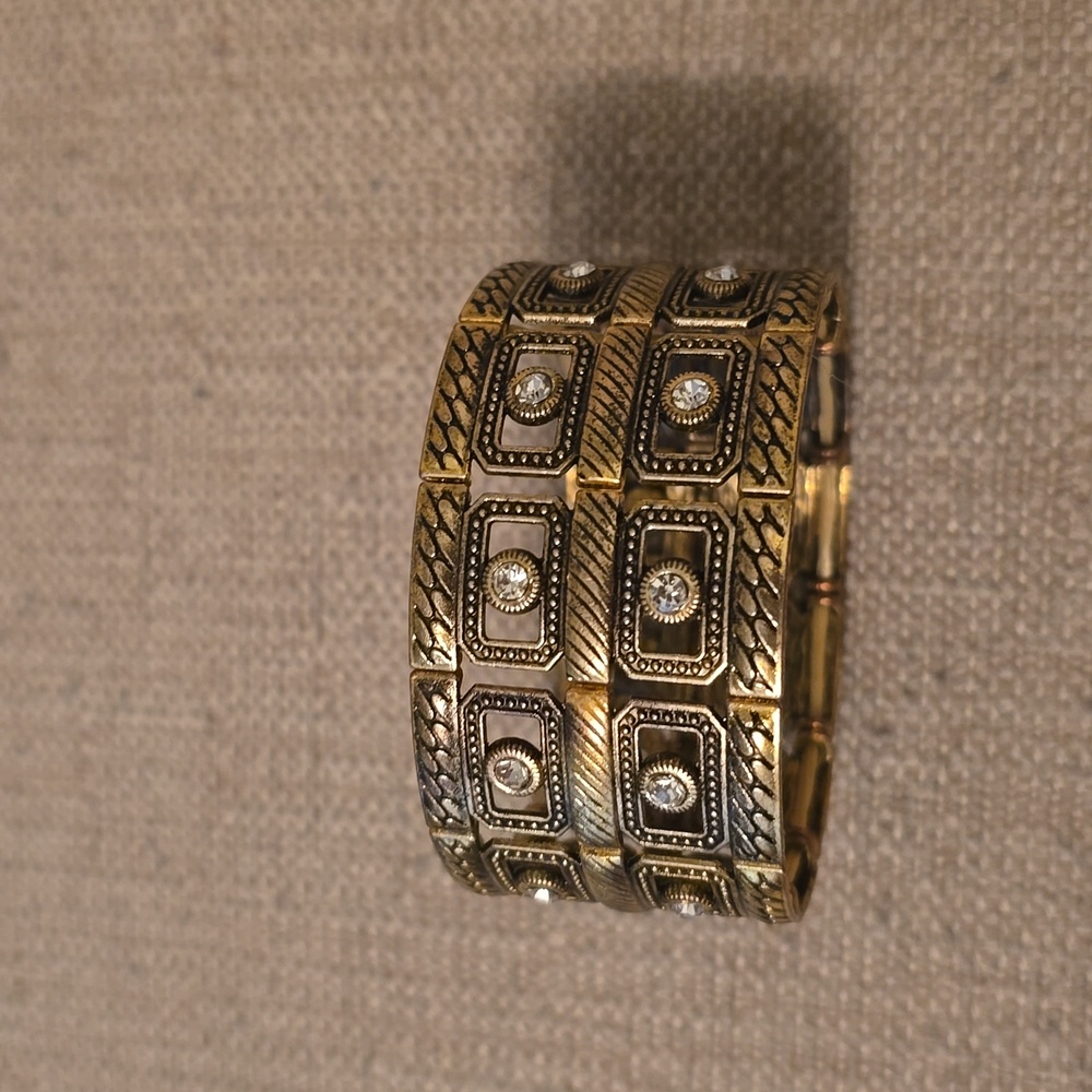 80's Art Deco Style Gold with Rhinestones Stretch Bracelet